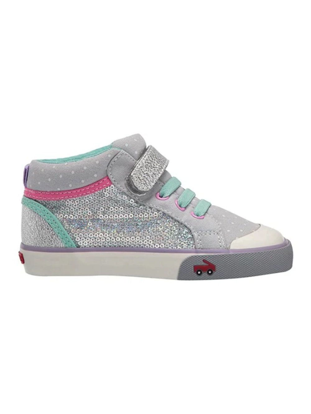 Kids Sparkle High-Top Sneakers in Light Gray with Mint & Pink Accents